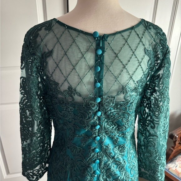 Mother Of The Bride Knee Length Chiffon Lace Formal Dress Teal Green SZ 12 NWOT - Picture 7 of 14